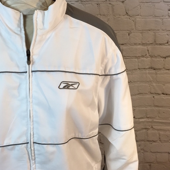 Reebok Jacket White Gray Full Zip Windbreaker Large - Picture 2 of 7